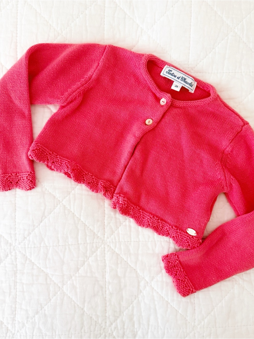 Tartine et Chocolat 2T Kids Coral Knit Button Cropped Cardigan